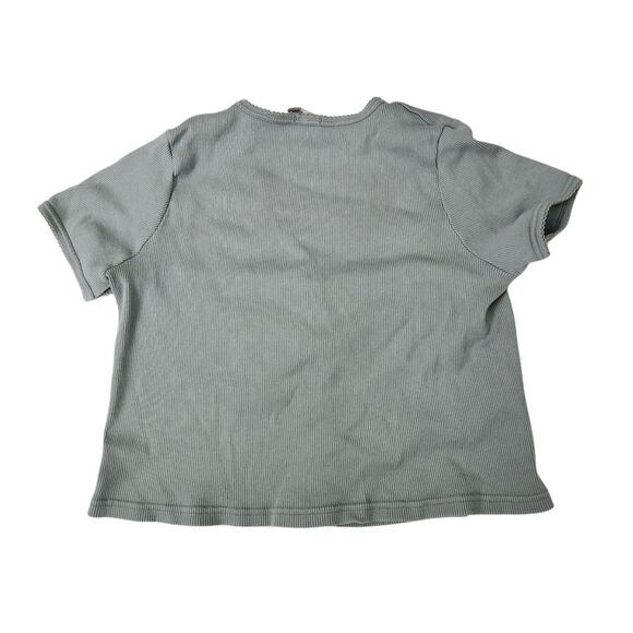 Brandy Melville Blouse One Size Green Paige Baby Ruffle Button Up Tee Crop Top - Picture 3 of 8